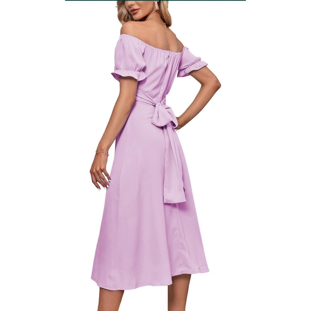Off Shoulder Wrap Ruffle Puff Short Sleeve Dress